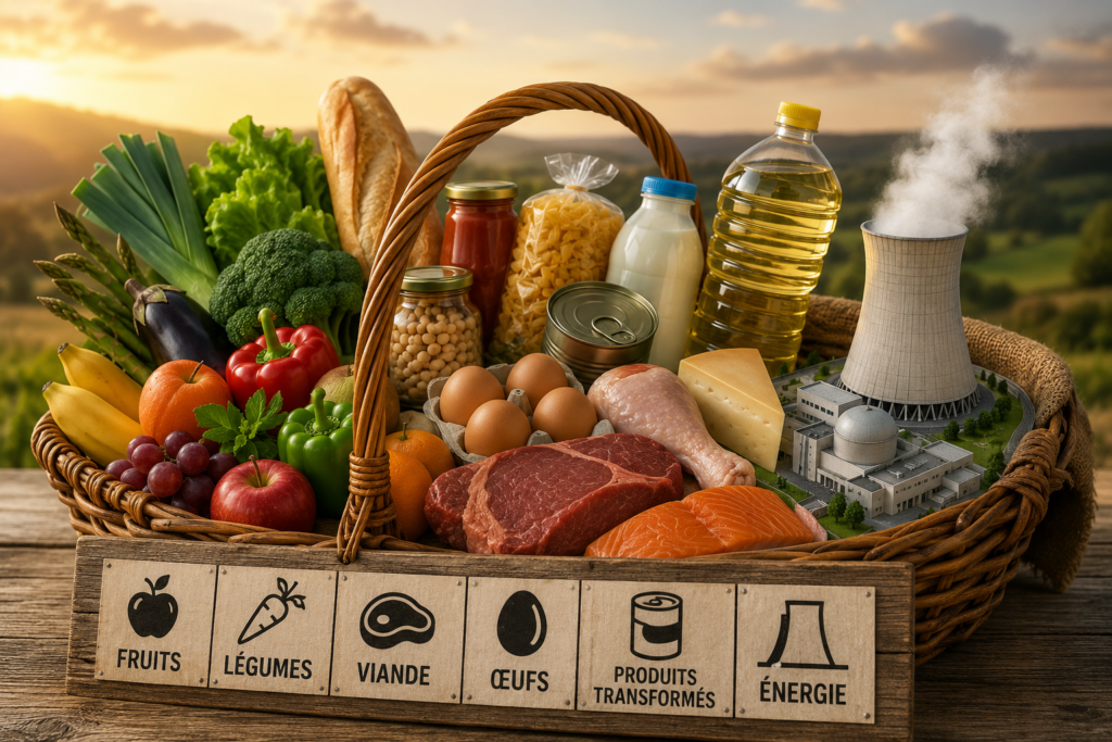 Le panier comportant fruits + légumes + viande + œufs + produits transformés + énergie est beaucoup plus exposé.