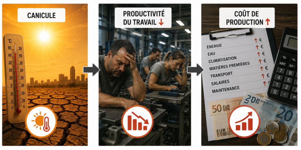 canicule → productivité du travail ↓ → coût de production ↑.